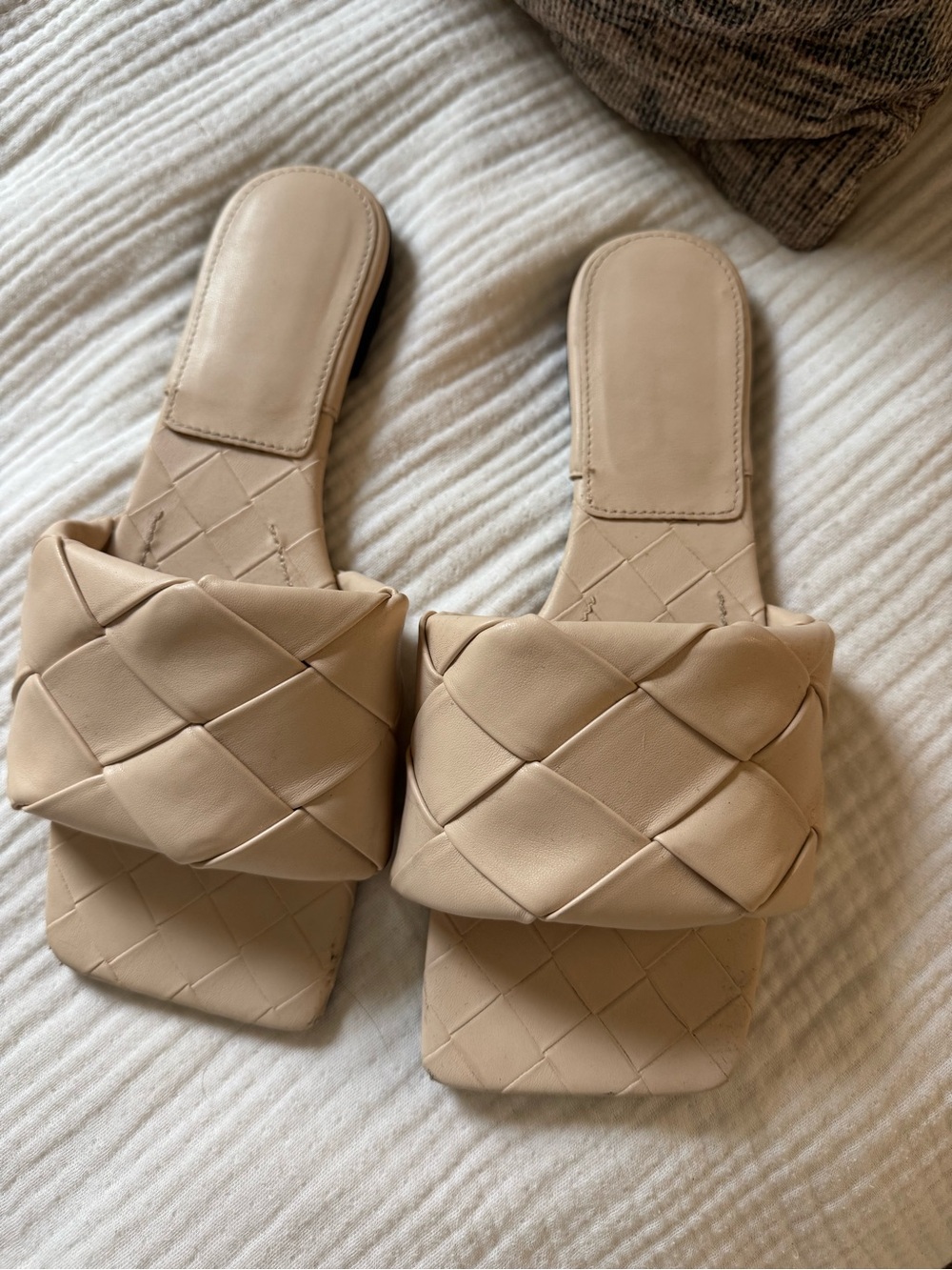 Woven Slide Sandals in Beige - Women's